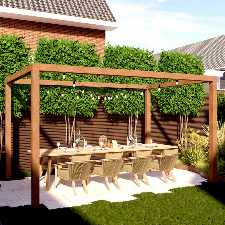 Pergolă din oțel corten configurație pătrat 324 x 250 cm