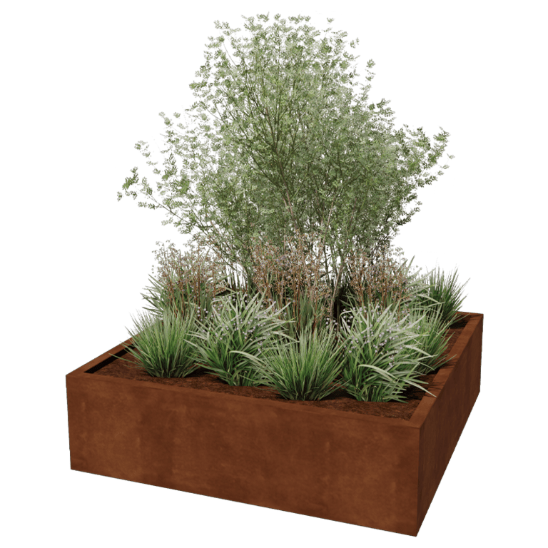Jardiniere sudată din oțel corten Montana 140 x 140 x 40 cm