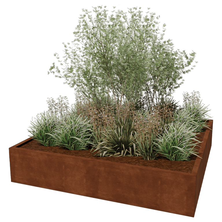 Jardiniere sudată din oțel corten Montana 200 x 200 x 40 cm
