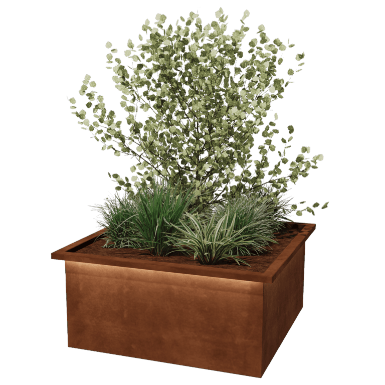 Jardiniere sudată din oțel corten Alabama cu LED 100 x 100 x 50 cm