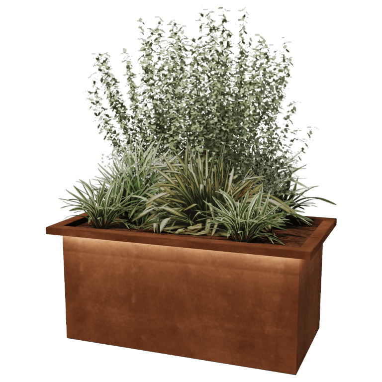 Jardiniere sudată din oțel corten Alabama cu LED 100 x 50 x 50 cm