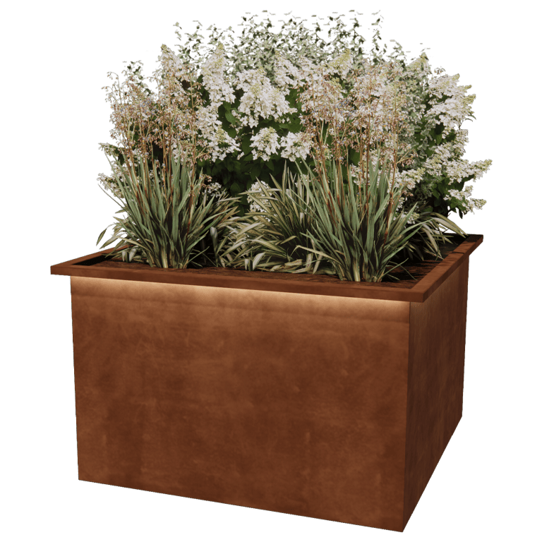 Jardiniere sudată din oțel corten Alabama cu LED 120 x 120 x 80 cm