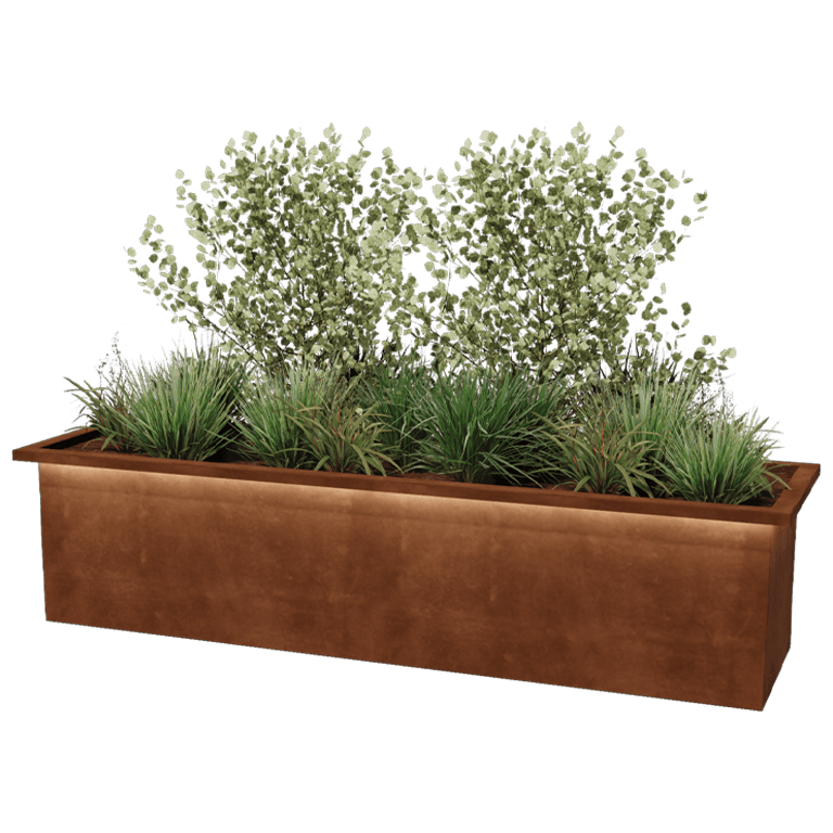 Jardiniere sudată din oțel corten Alabama cu LED 200 x 50 x 50 cm