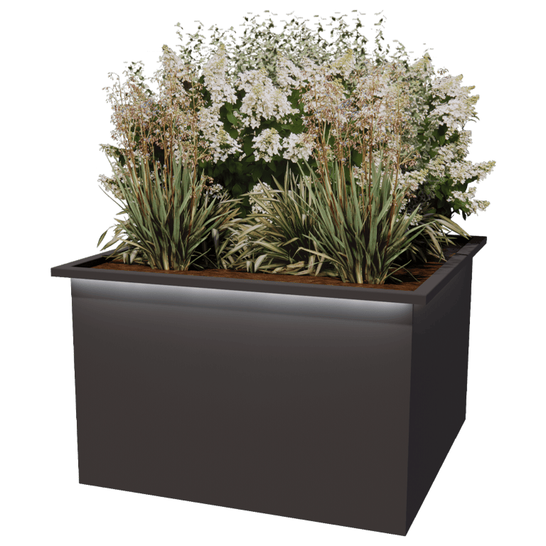 Jardiniere sudată din oțel acoperit cu pulbere Alabama cu LED 120 x 120 x 80 cm