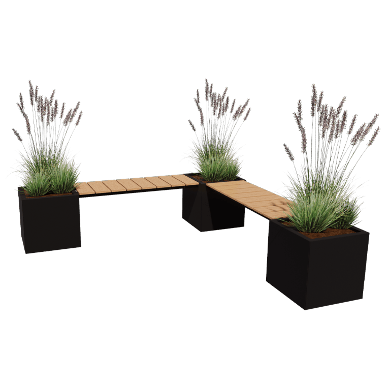 Bancă cu jardiniere din oțel acoperit cu pulbere Vegas Miami configurație colț