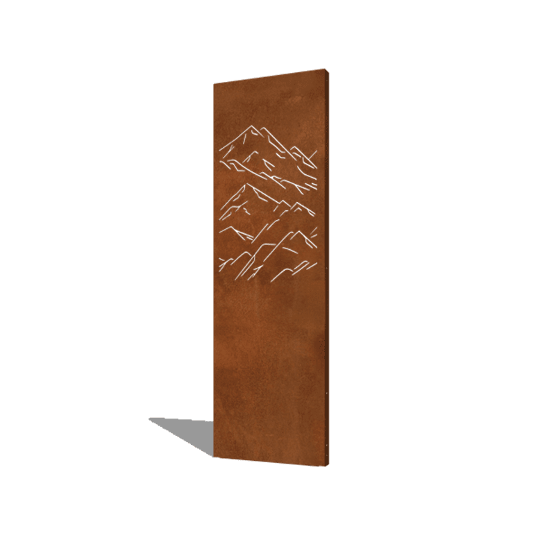 Panou de grădină din oțel corten munți compoziție 1 60 x 6 x 190 cm