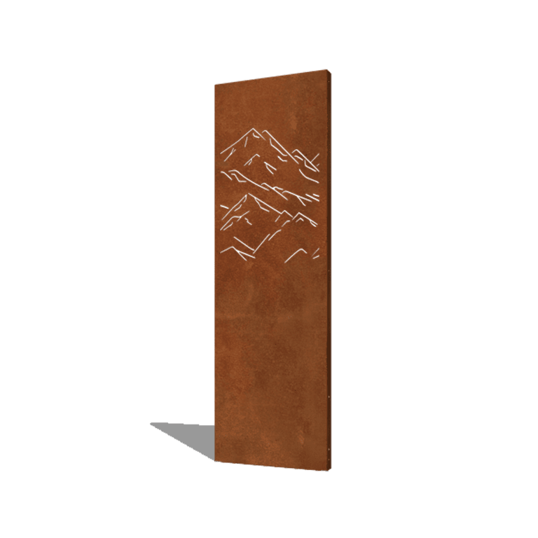 Panou de grădină din oțel corten munți compoziție 3 60 x 6 x 190 cm