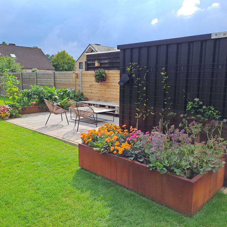 Jardiniere sudată din oțel corten Montana 200 x 100 x 40 cm