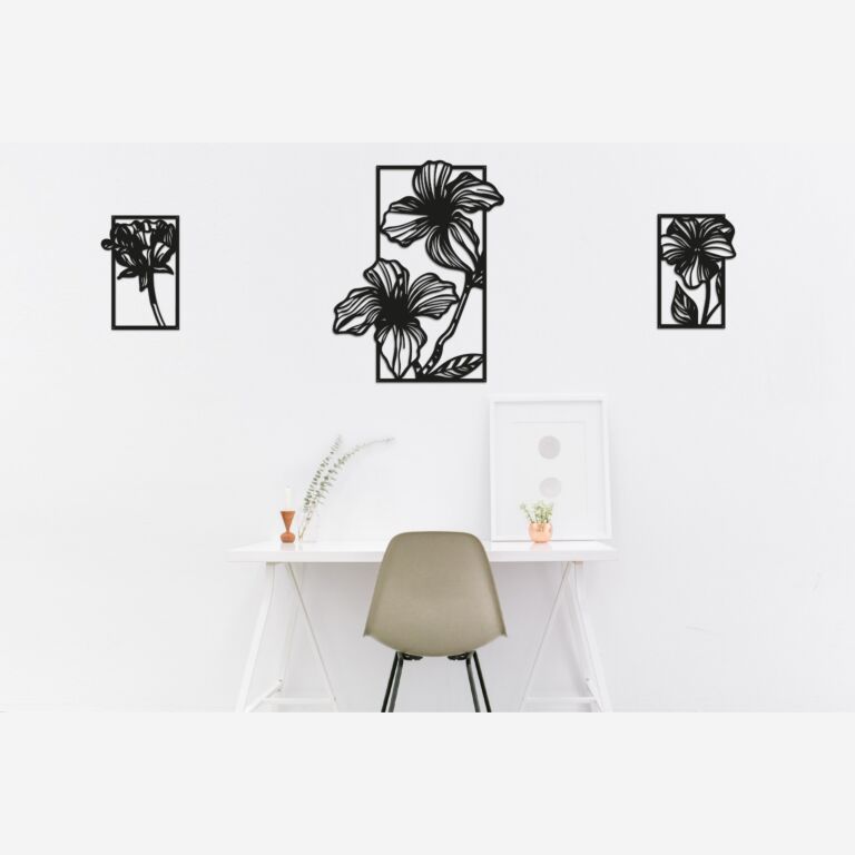 Decor de perete din metal Flori 3 părți