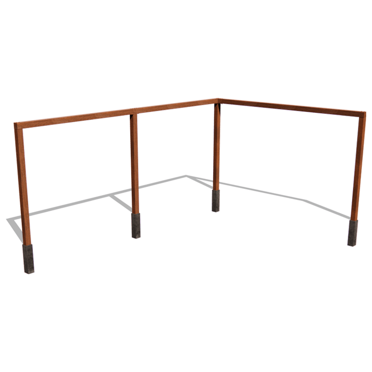 Pergolă din oțel corten configurație colț 600 x 412 cm