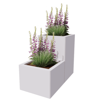 Jardinieră din oțel - Model în trepte din 2 piese - 80 x 40 x 60 cm - RAL9010 mat (alb) - Cu placă de bază