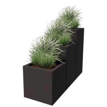 Jardinieră din oțel - Model în trepte din 3 piese - 120 x 40 x 80 cm - RAL9005 mat (negru) - Cu placă de bază