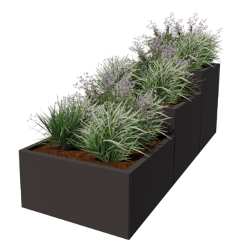 Jardinieră din oțel - Model în trepte din 3 piese - 240 x 80 x 80 cm - RAL9005 mat (negru) - Fără placă de bază