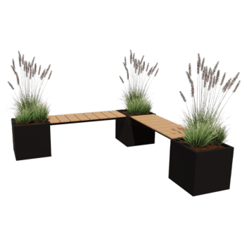 Bancă cu jardiniere din oțel acoperit cu pulbere Vegas Miami configurație colț