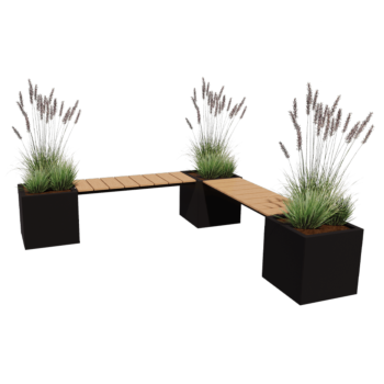 Jardinieră din oțel - Pătrat - Configurație pe colț - 221,2 x 221,2 x 50 cm - Altă culoare RAL - Fără placă de bază - Cu băncuță