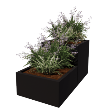 Jardinieră din oțel - Model în trepte din 2 piese - 120 x 60 x 60 cm - RAL9005 mat (negru) - Cu placă de bază