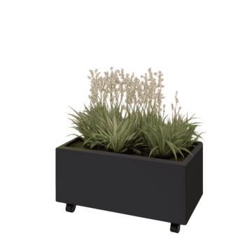 Jardinieră din oțel - Dreptunghiular - 80 x 40 x 30 cm - RAL9005 mat (negru) - Cu placă de bază - Cu roți