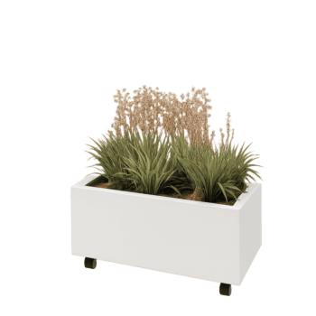 Jardinieră din oțel - Dreptunghiular - 80 x 40 x 30 cm - RAL9010 mat (alb) - Cu placă de bază - Cu roți