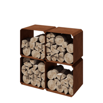 Suport pentru lemne din oțel corten - Colorado 4 bucăți - 40 x 40 x 40 cm