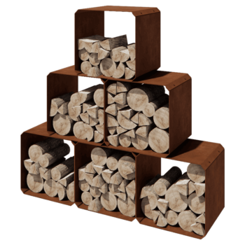 Suport pentru lemne din oțel corten - Colorado 6 bucăți - 40 x 40 x 40 cm