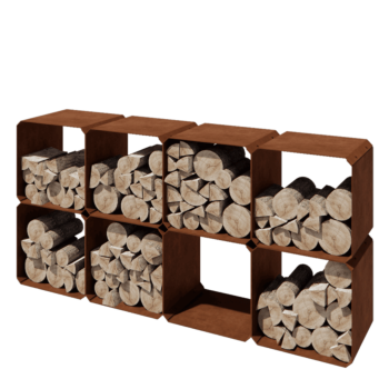 Suport pentru lemne din oțel corten - Colorado 8 bucăți - 40 x 40 x 40 cm