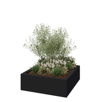 Jardinieră din fibră de sticlă - Pătrat - 120 x 120 x 40 cm - RAL7021 mat (gri negru) - Cu fund