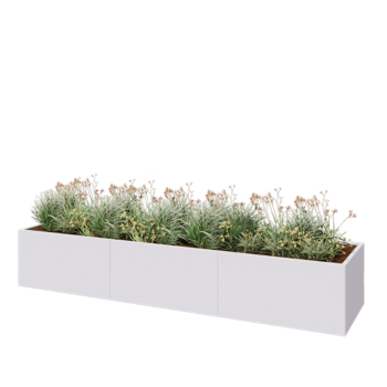 Jardinieră XXL din oțel - Dreptunghiular - 360 x 80 x 60 cm - RAL9010 mat (alb) - Cu placă de bază