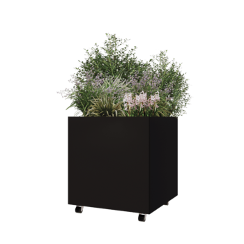 Jardinieră din oțel - Pătrat - 70 x 70 x 70 cm - RAL9005 mat (negru) - Cu placă de bază - Cu roți