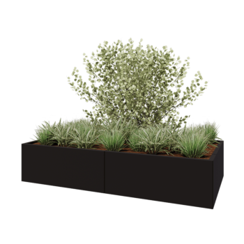 Jardinieră XXL din oțel - Dreptunghiular - 200 x 100 x 40 cm - RAL9005 mat (negru) - Cu placă de bază