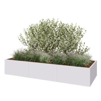 Jardinieră XXL din oțel - Dreptunghiular - 360 x 120 x 60 cm - RAL9010 mat (alb) - Cu placă de bază