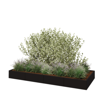 Jardinieră XXL din oțel - Dreptunghiular - 320 x 120 x 30 cm - RAL9005 mat (negru) - Fără placă de bază