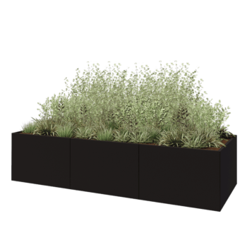 Jardinieră XXL din oțel - Dreptunghiular - 360 x 120 x 80 cm - RAL9005 mat (negru) - Fără placă de bază