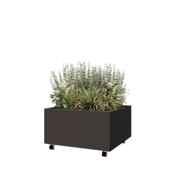 Jardinieră din oțel - Pătrat - 80 x 80 x 40 cm - Altă culoare RAL - Cu placă de bază - Cu roți