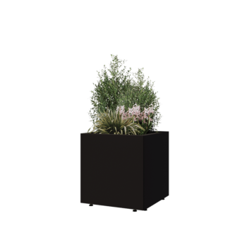 Jardinieră din oțel - Pătrat - 50 x 50 x 50 cm - RAL9005 mat (negru) - Cu placă de bază - Cu picioare