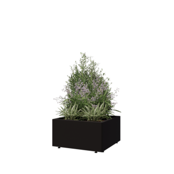 Jardinieră din oțel - Pătrat - 60 x 60 x 30 cm - RAL9005 mat (negru) - Cu placă de bază - Cu picioare