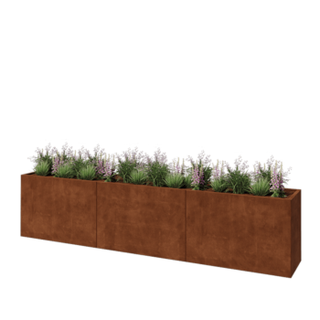 Jardinieră XXL din oțel corten - Dreptunghiular - 360 x 50 x 80 cm - Cu placă de bază