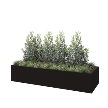 Jardinieră XXL din oțel - Dreptunghiular - 320 x 100 x 60 cm - RAL9005 mat (negru) - Fără placă de bază