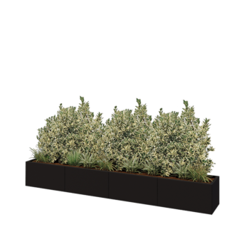 Jardinieră XXL din oțel - Dreptunghiular - 320 x 40 x 40 cm - RAL9005 mat (negru) - Fără placă de bază