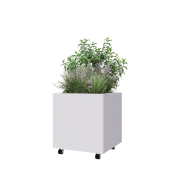 Jardinieră din oțel - Pătrat - 60 x 60 x 60 cm - RAL9010 mat (alb) - Cu placă de bază - Cu roți