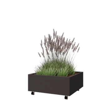 Jardinieră din oțel - Pătrat - 80 x 80 x 30 cm - Altă culoare RAL - Cu placă de bază - Cu roți