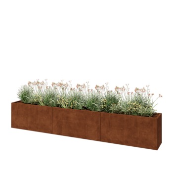 Jardinieră XXL din oțel corten - Dreptunghiular - 360 x 40 x 60 cm - Cu placă de bază
