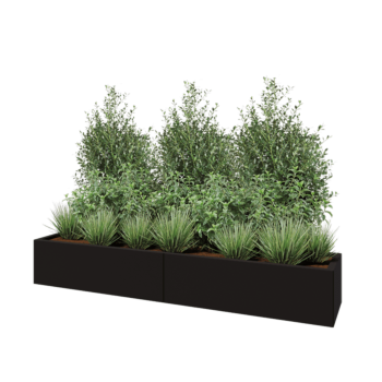 Jardinieră XXL din oțel - Dreptunghiular - 200 x 40 x 30 cm - RAL9005 mat (negru) - Cu placă de bază