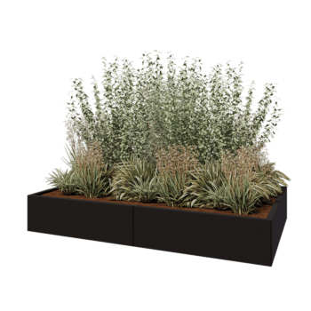 Jardinieră XXL din oțel - Dreptunghiular - 200 x 120 x 30 cm - RAL9005 mat (negru) - Fără placă de bază