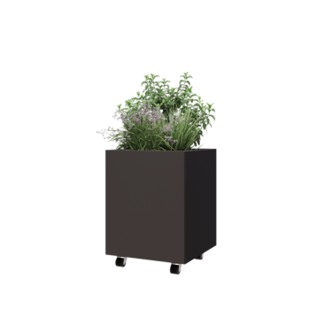 Jardinieră din oțel - Pătrat - 50 x 50 x 60 cm - RAL7016 mat (gri antracit) - Cu placă de bază - Cu roți