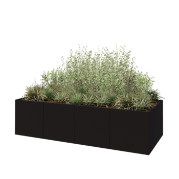 Jardinieră XXL din oțel - Dreptunghiular - 320 x 120 x 80 cm - RAL9005 mat (negru) - Cu placă de bază