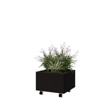 Jardinieră din oțel - Pătrat - 50 x 50 x 30 cm - RAL9005 mat (negru) - Cu placă de bază - Cu roți