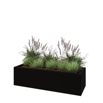 Jardinieră din fibră de sticlă - Dreptunghi - 150 x 50 x 40 cm - RAL9005 mat (negru) - Cu fund