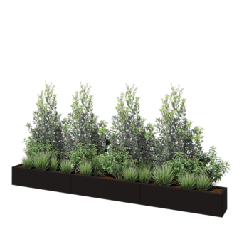 Jardinieră XXL din oțel - Dreptunghiular - 360 x 30 x 30 cm - RAL9005 mat (negru) - Fără placă de bază