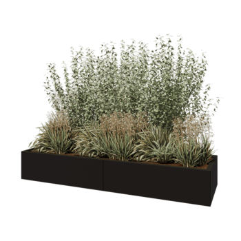 Jardinieră XXL din oțel - Dreptunghiular - 200 x 60 x 30 cm - RAL9005 mat (negru) - Cu placă de bază