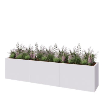 Jardinieră XXL din oțel - Dreptunghiular - 360 x 60 x 80 cm - RAL9010 mat (alb) - Cu placă de bază